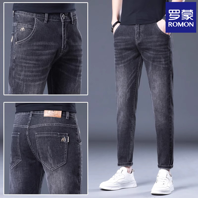 罗蒙九分牛仔裤男士潮牌秋季修身弹力小脚韩版百搭休闲裤子男春秋