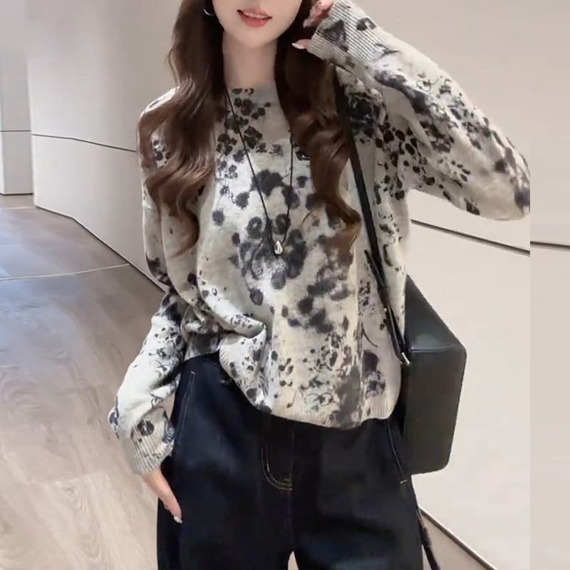 2025新款秋季洋气设计感小众宽松百搭软糯套头晕染针织毛衣女上衣