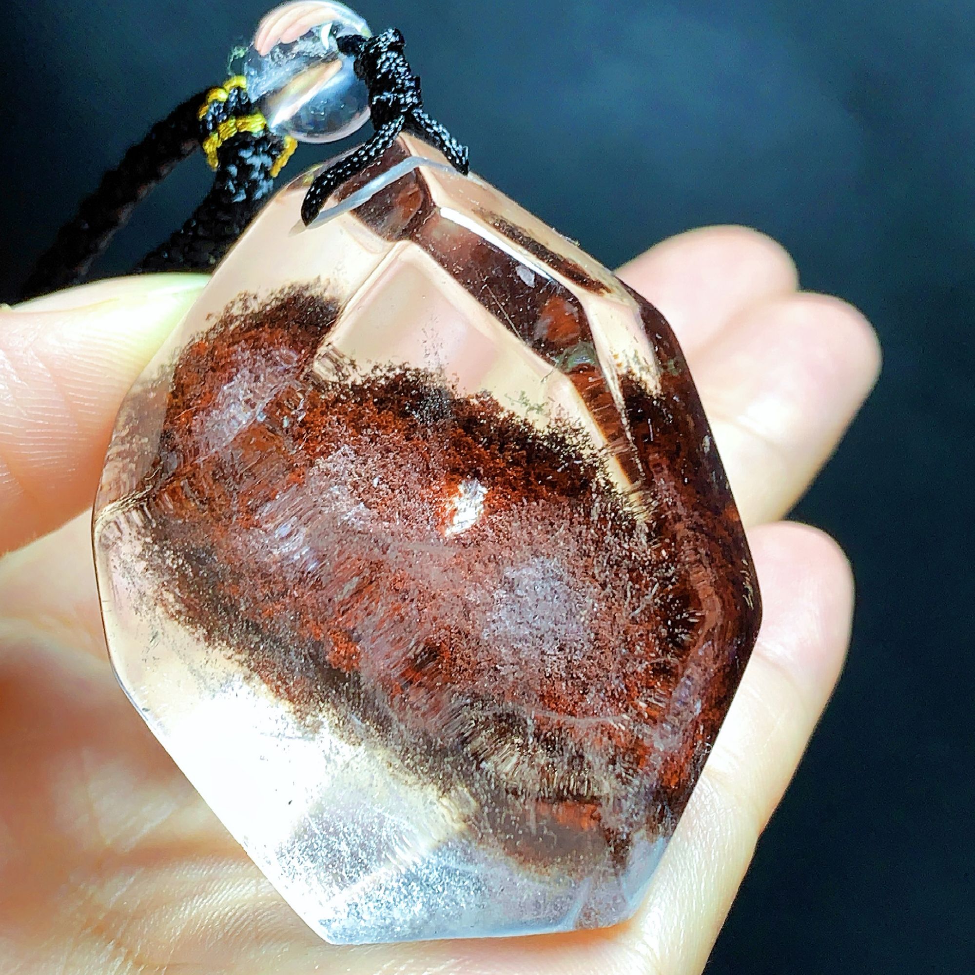 东海水晶天然随形红彩幽灵水晶吊坠毛衣链原石项坠男女款聚宝盆