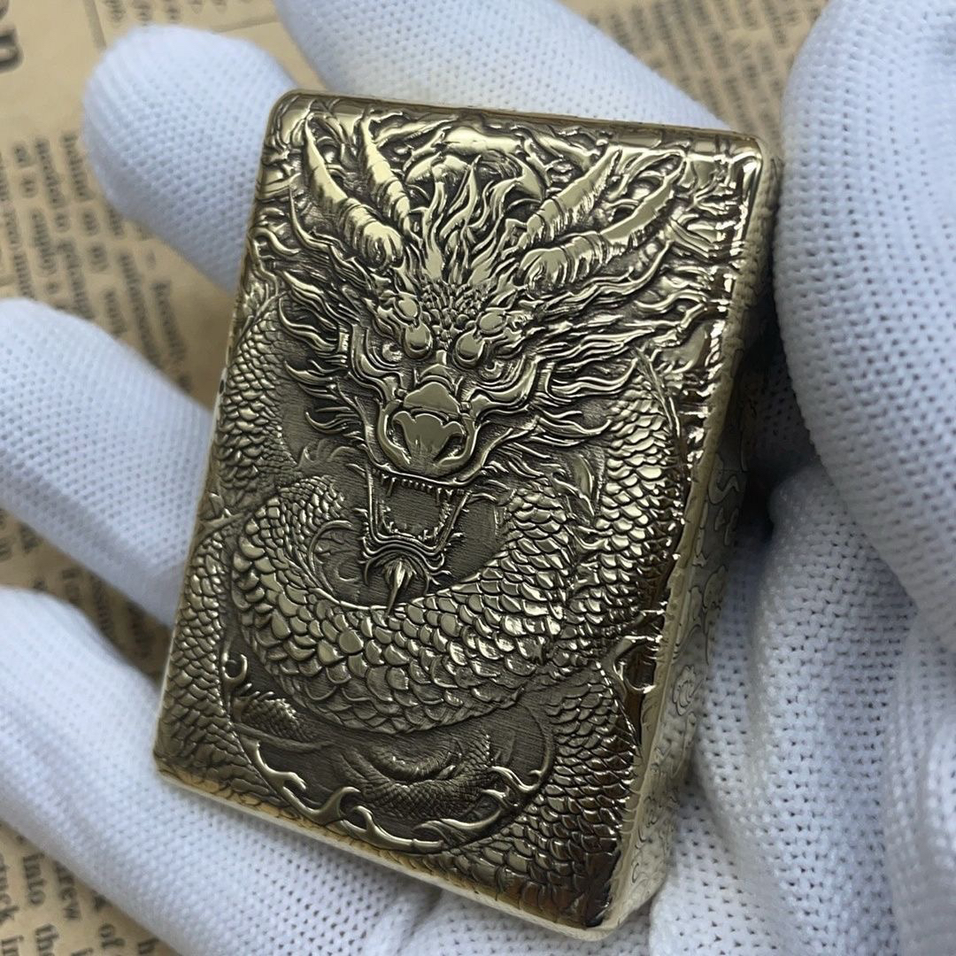佐罗重甲912双龙护主金色仿古手工创意煤油打火机立体个性手雕