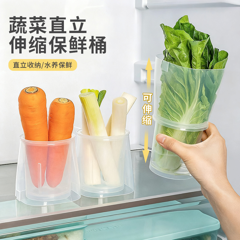 蔬菜直立伸缩保鲜桶冰箱侧门收纳盒果蔬水培收纳桶冷藏储存菜篮