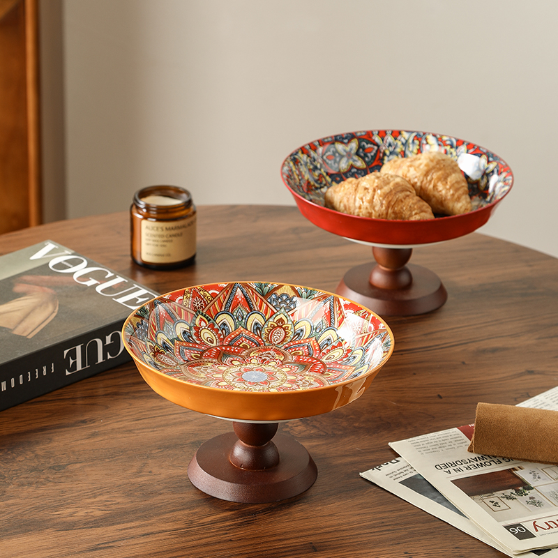 波西米亚风水果托盘家用茶几零食北欧复古高端陶瓷水果盘点心盘子
