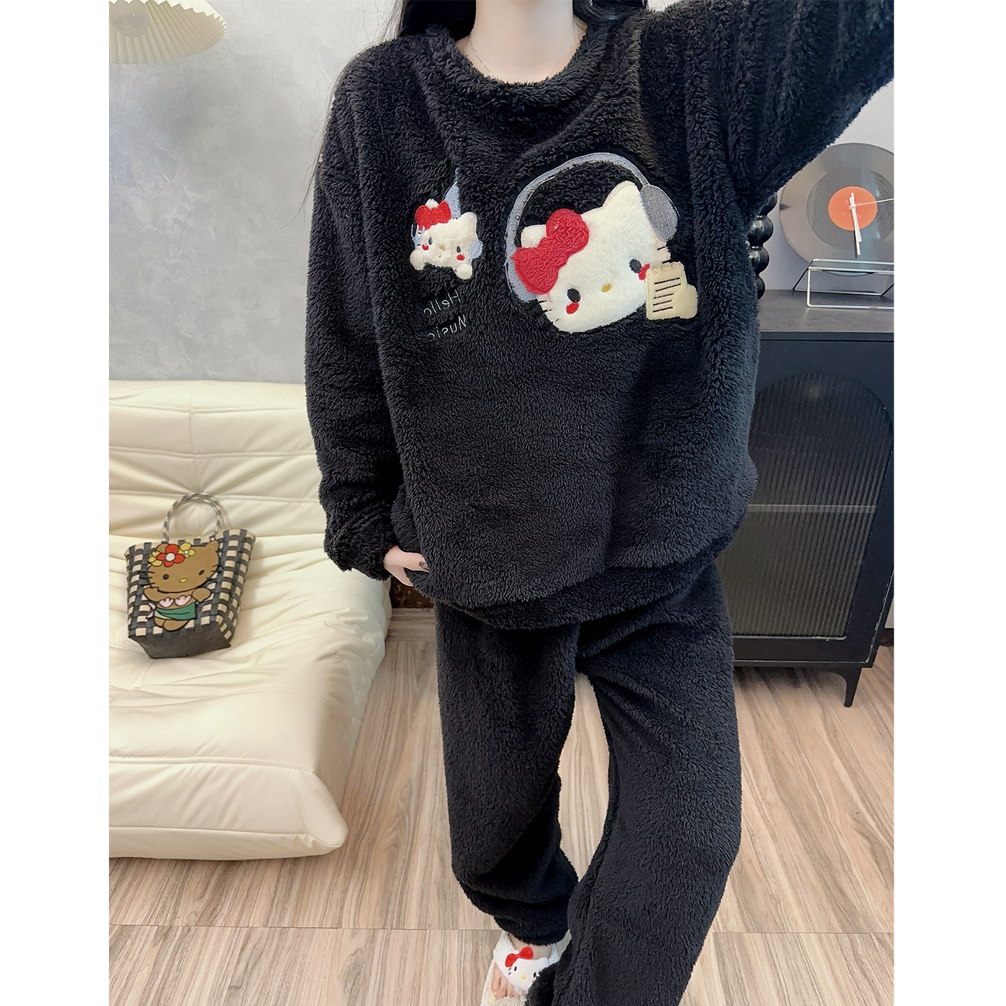 【KT猫】女士睡衣冬季加厚长毛绒韩版套装秋冬新款保暖珊瑚绒家居服