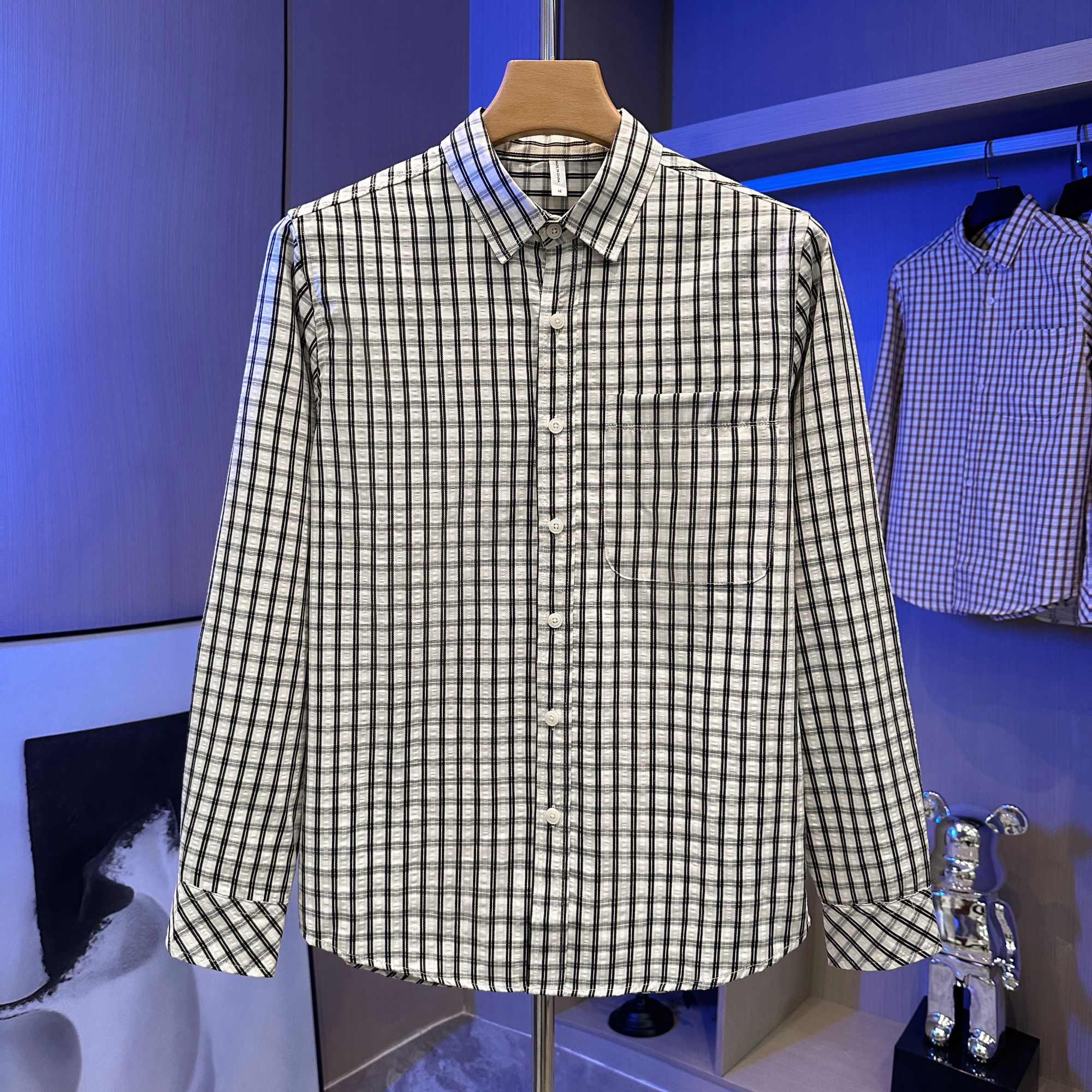 秋季新款高端男装轻奢格子衬衫韩版宽松弛高级感休闲百搭格纹衬衣