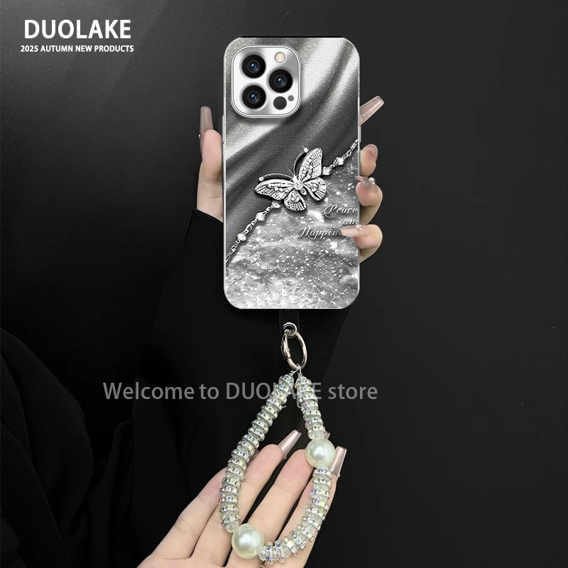 平安蝶适用苹果vivo华为oppo小米iPhone17电镀羊皮防摔手机壳女款