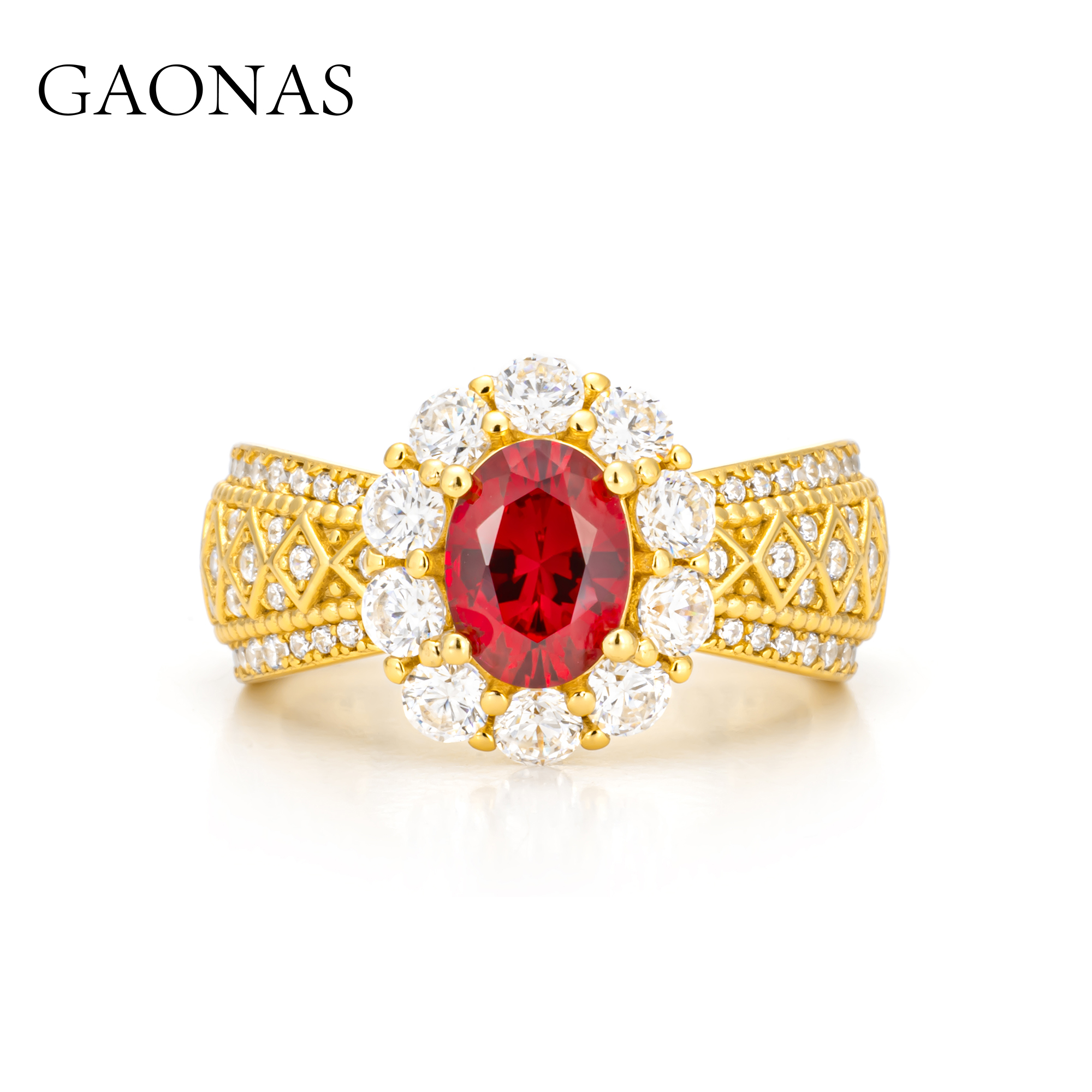 GAONAS 镀K金合成锆石戒指 金匠王子 贵气奢华金色戒指11840JR