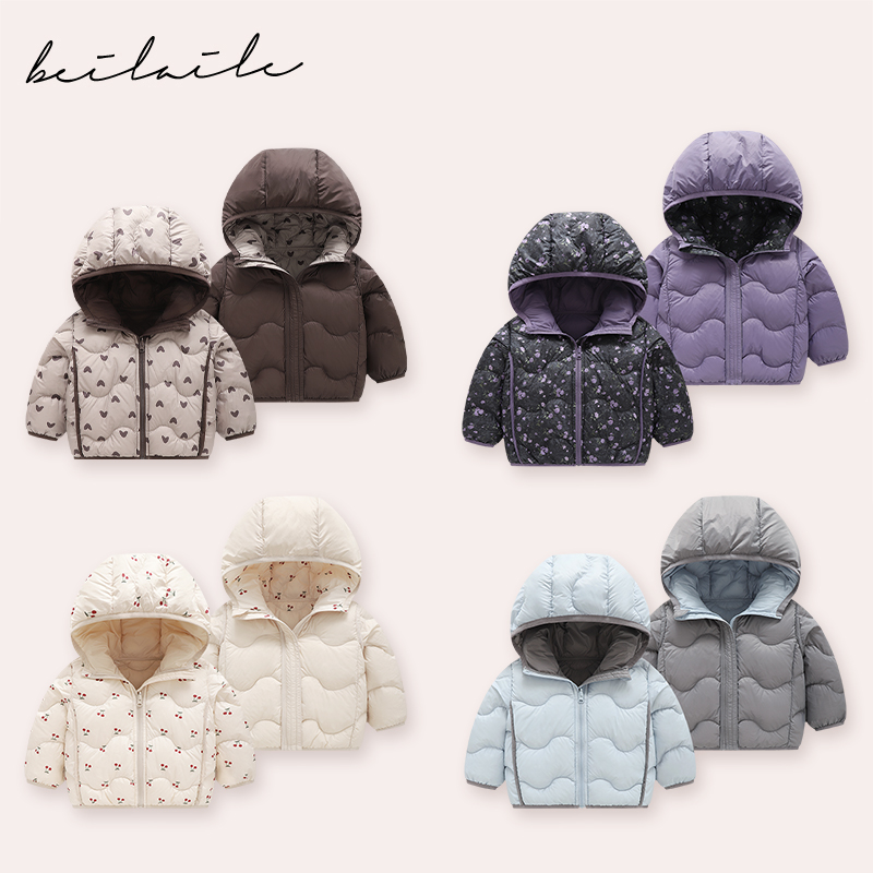 【三防印花双面穿羽绒 】婴儿童衣服羽绒外套秋冬白鸭绒轻薄j14 AM