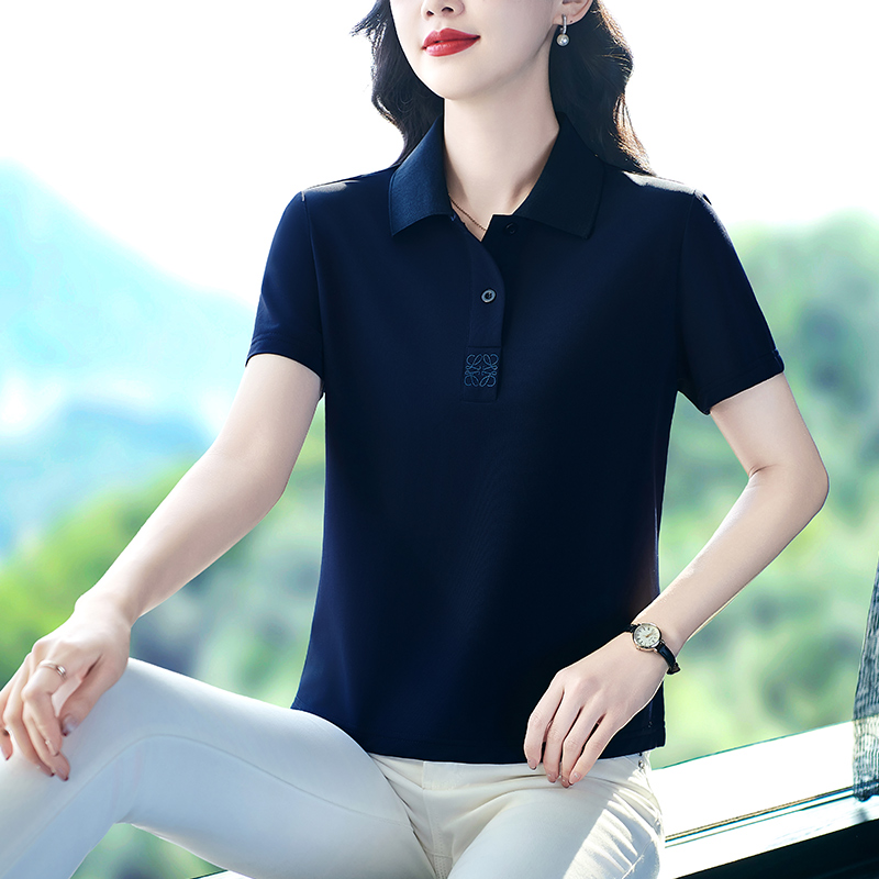 哥弟阿玛施正品2025夏季纯色短袖女POLO衫上衣显瘦百搭翻领T恤