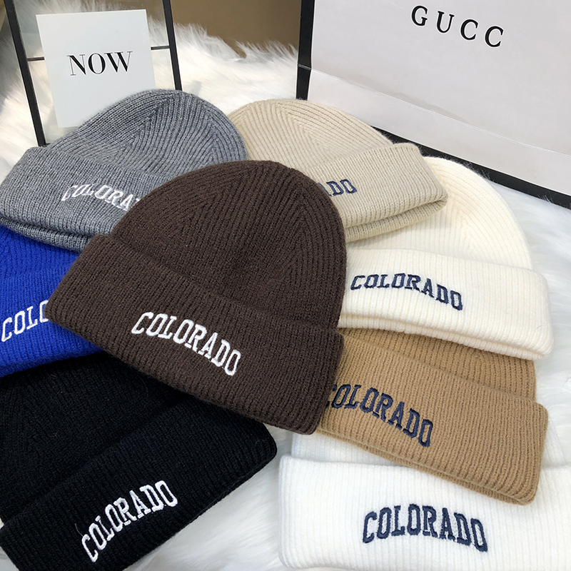 韩版字母刺绣毛线帽女秋冬新款保暖护耳针织帽子男潮时尚包头冷帽