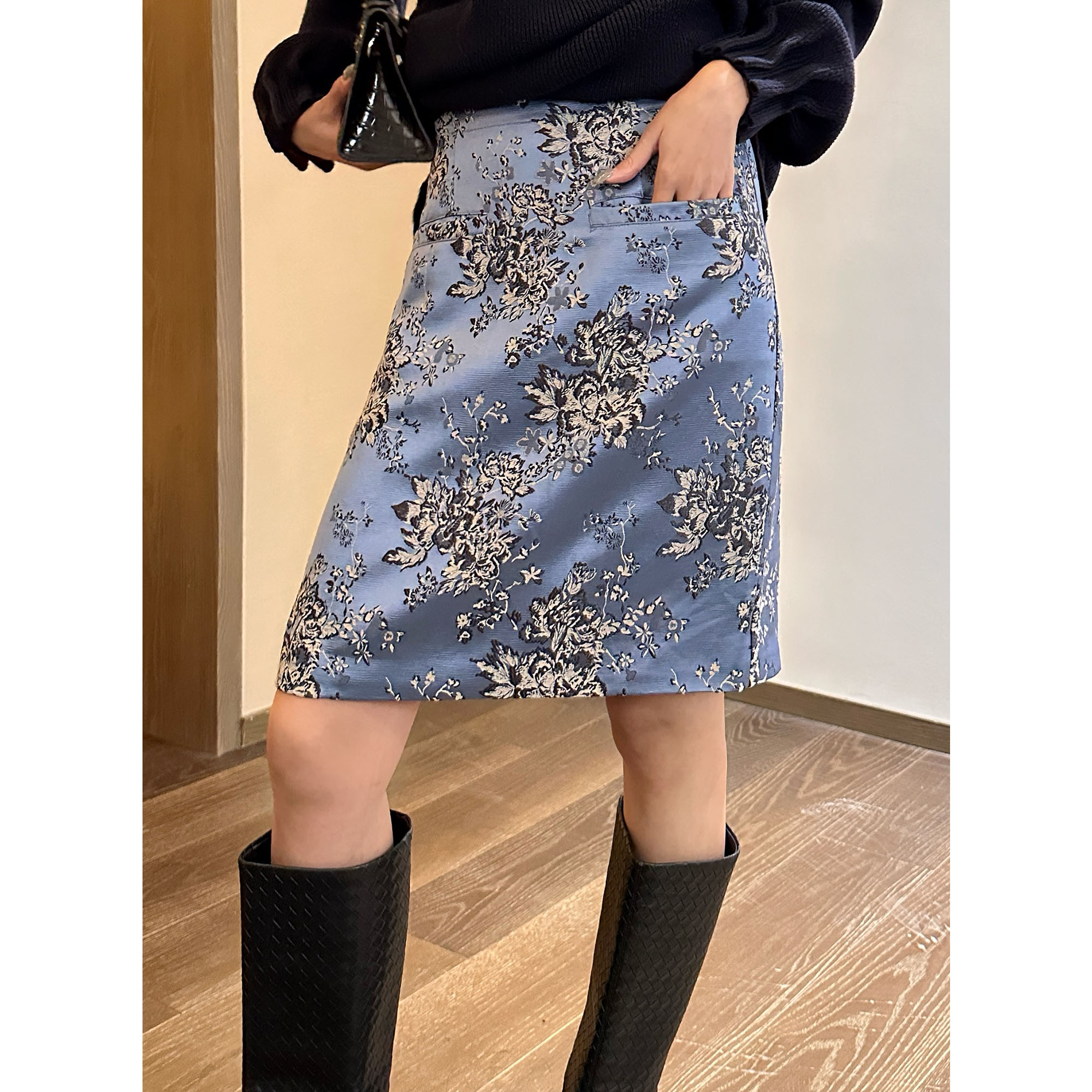 AME  碧落花园裙  浅中式返璞斑斓花园稠感四季半裙ZD10BZYL824