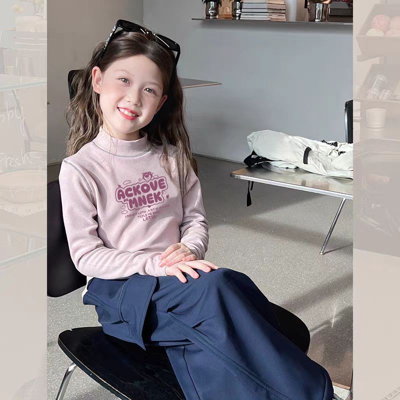 YeeHoO/英氏儿童双面德绒打底衫内搭秋冬洋气女童加厚长袖T恤半