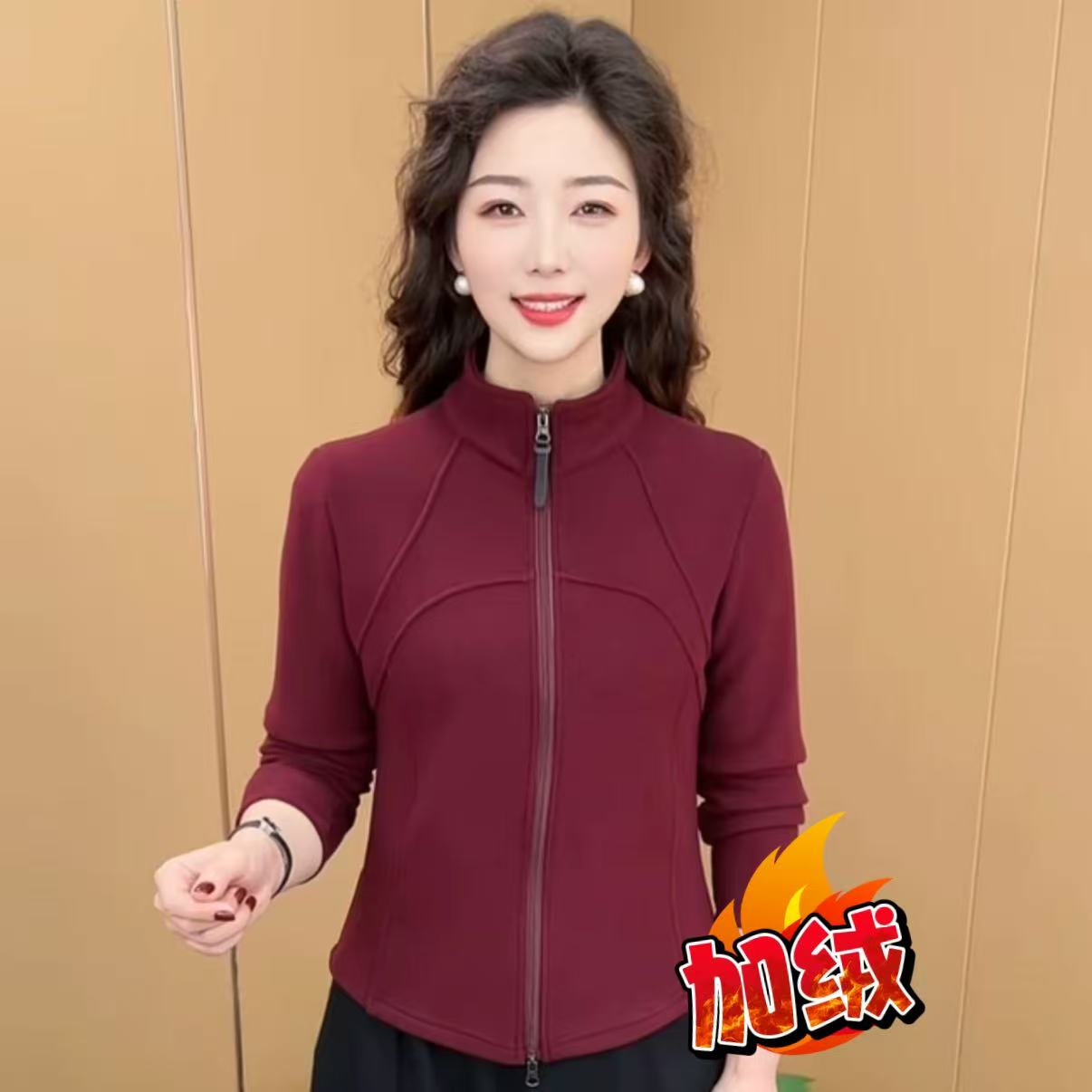 冬季时尚洋气双面绒加厚保暖立领双拉链打底修身显瘦女士上衣休闲