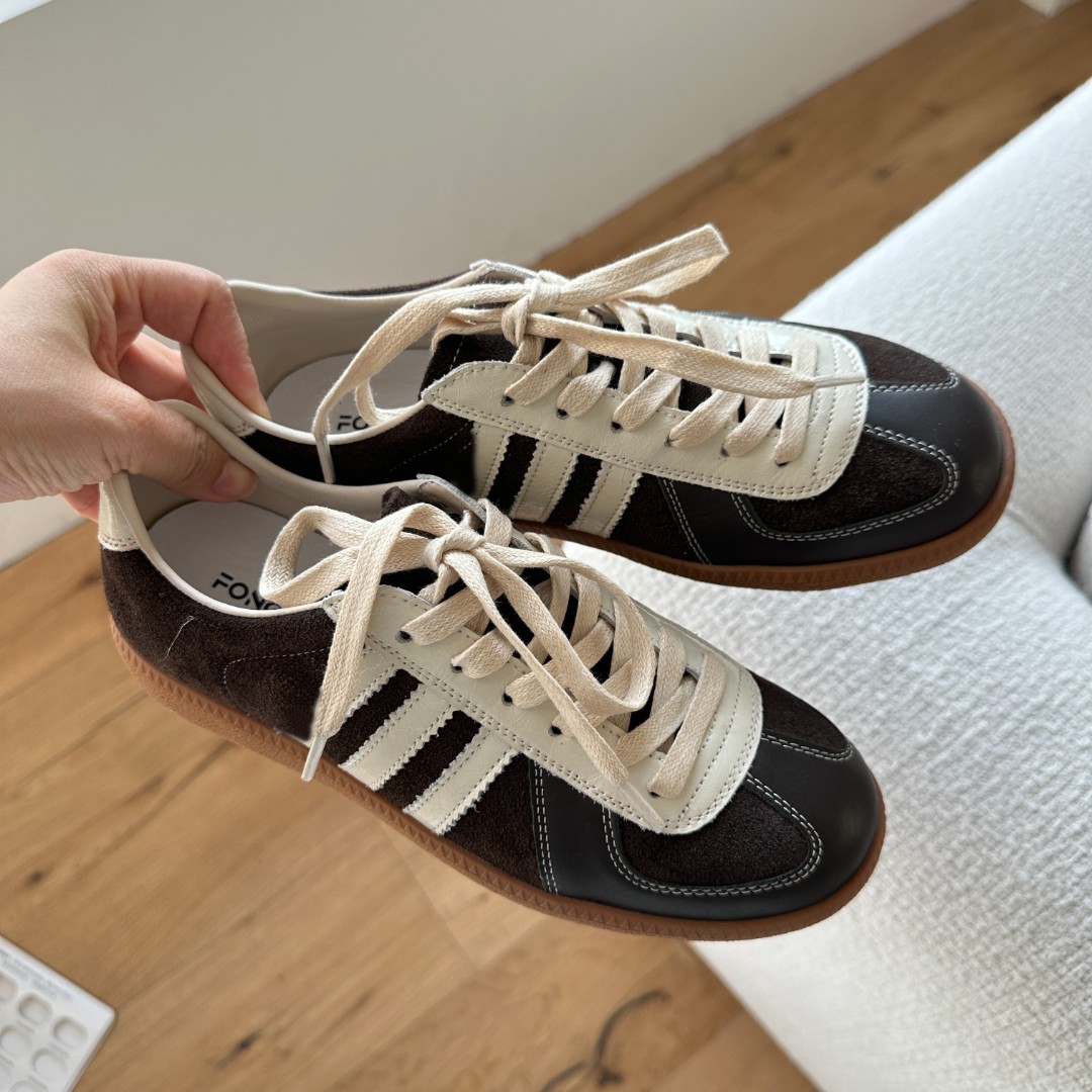 ShinyMuse高端真皮老钱风百搭复古深咖色撞色德训系带休闲鞋