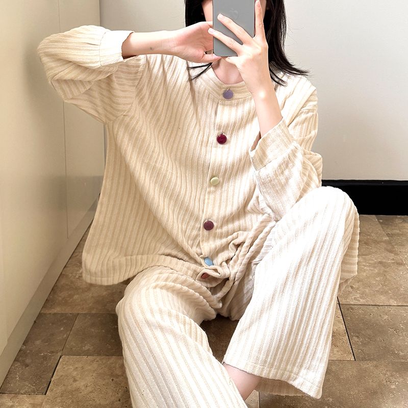 秋冬新款睡衣女羊羔绒德绒甜美保暖加绒加厚可外穿简约休闲家居服