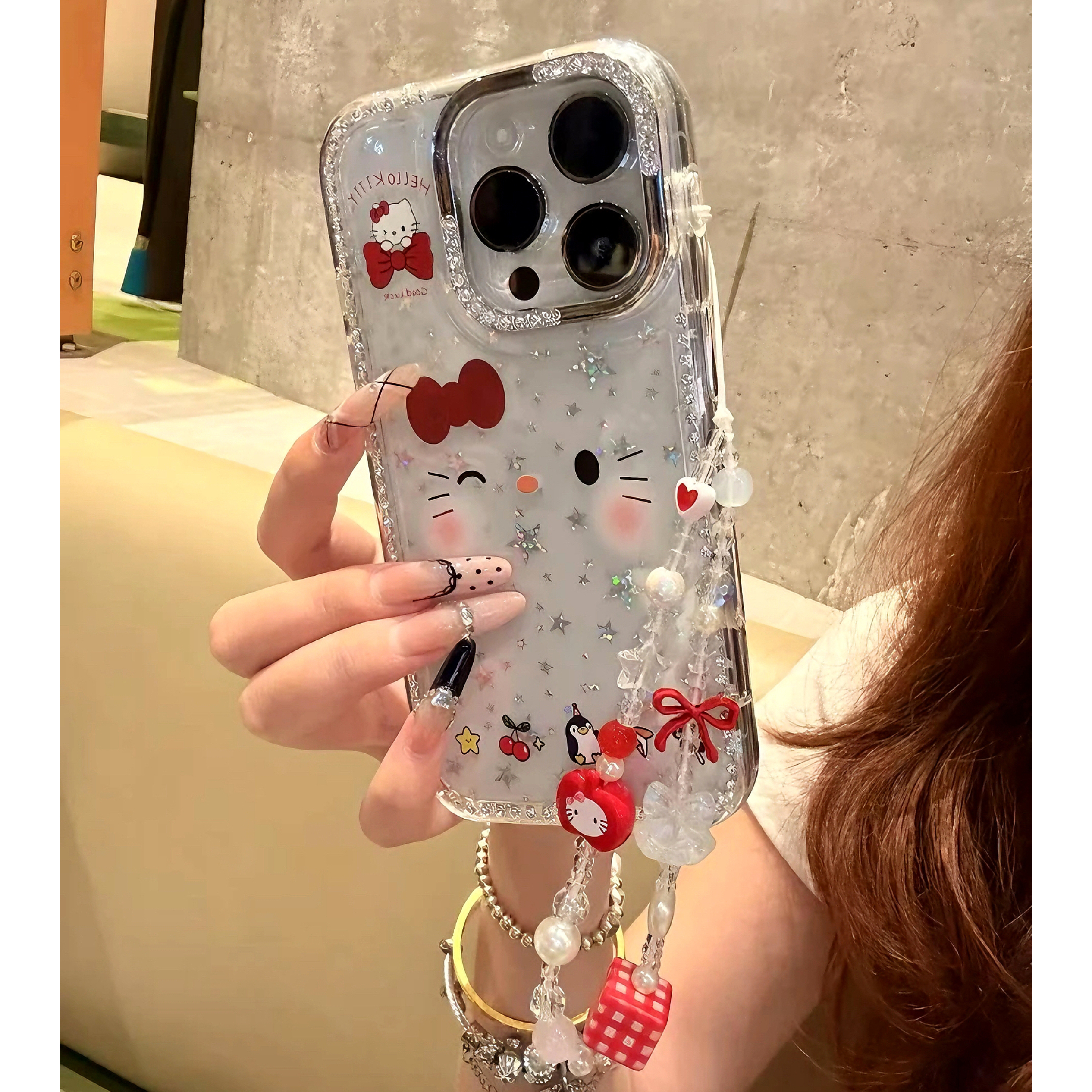 可爱简约KT表情适用苹果15手机壳iPhone13promax/16链条14新款12