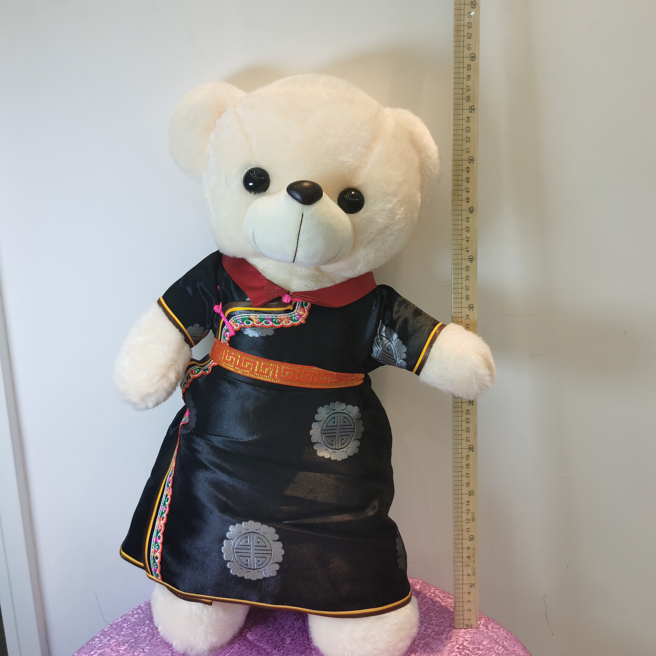 小熊玩偶蒙古袍手工制作纪念礼物60cm，只有黑色