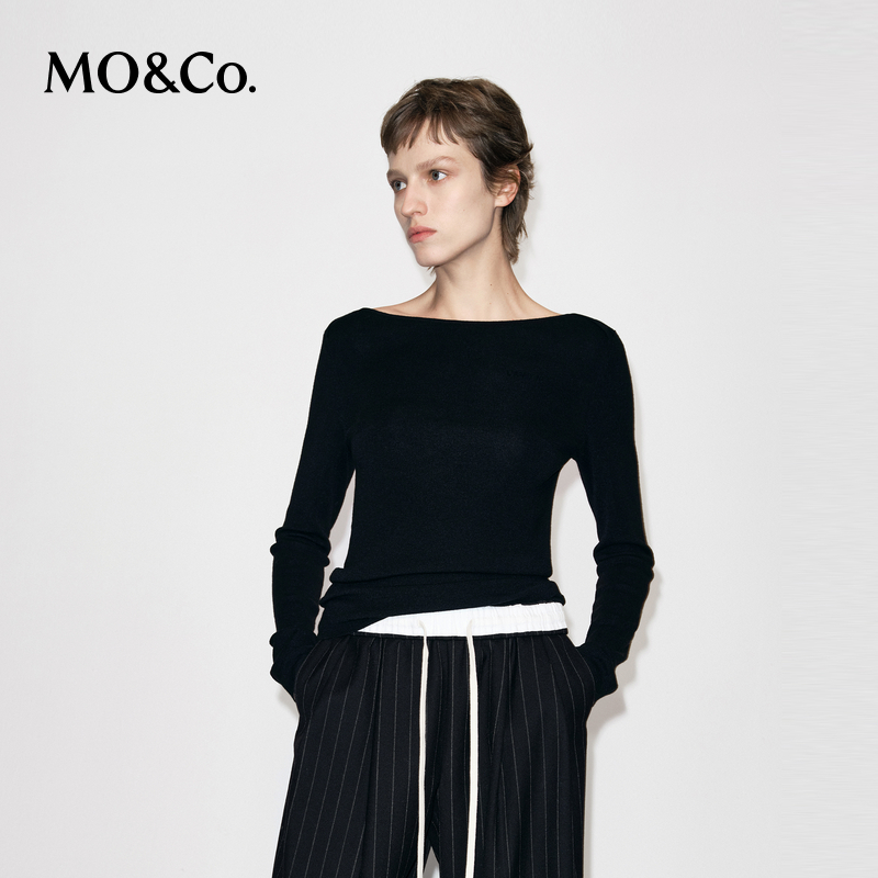 MOCO针织衫2025冬新品吸光发热解构船领修身简法刺绣MBE4SWTT05