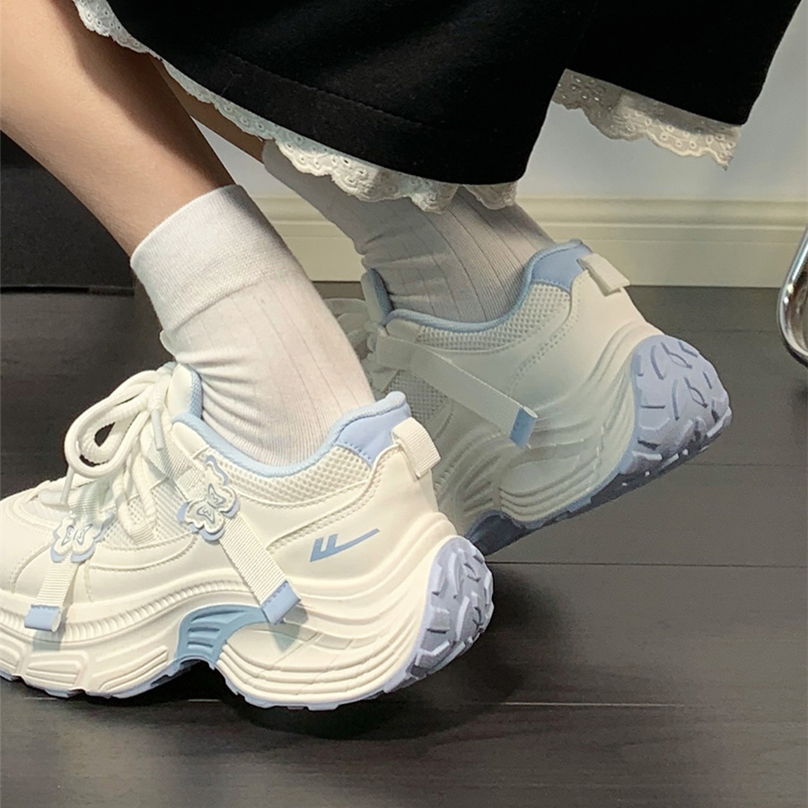 回力白蓝厚底增高老爹鞋子女加绒保暖爆款休闲女鞋ins潮百搭小众