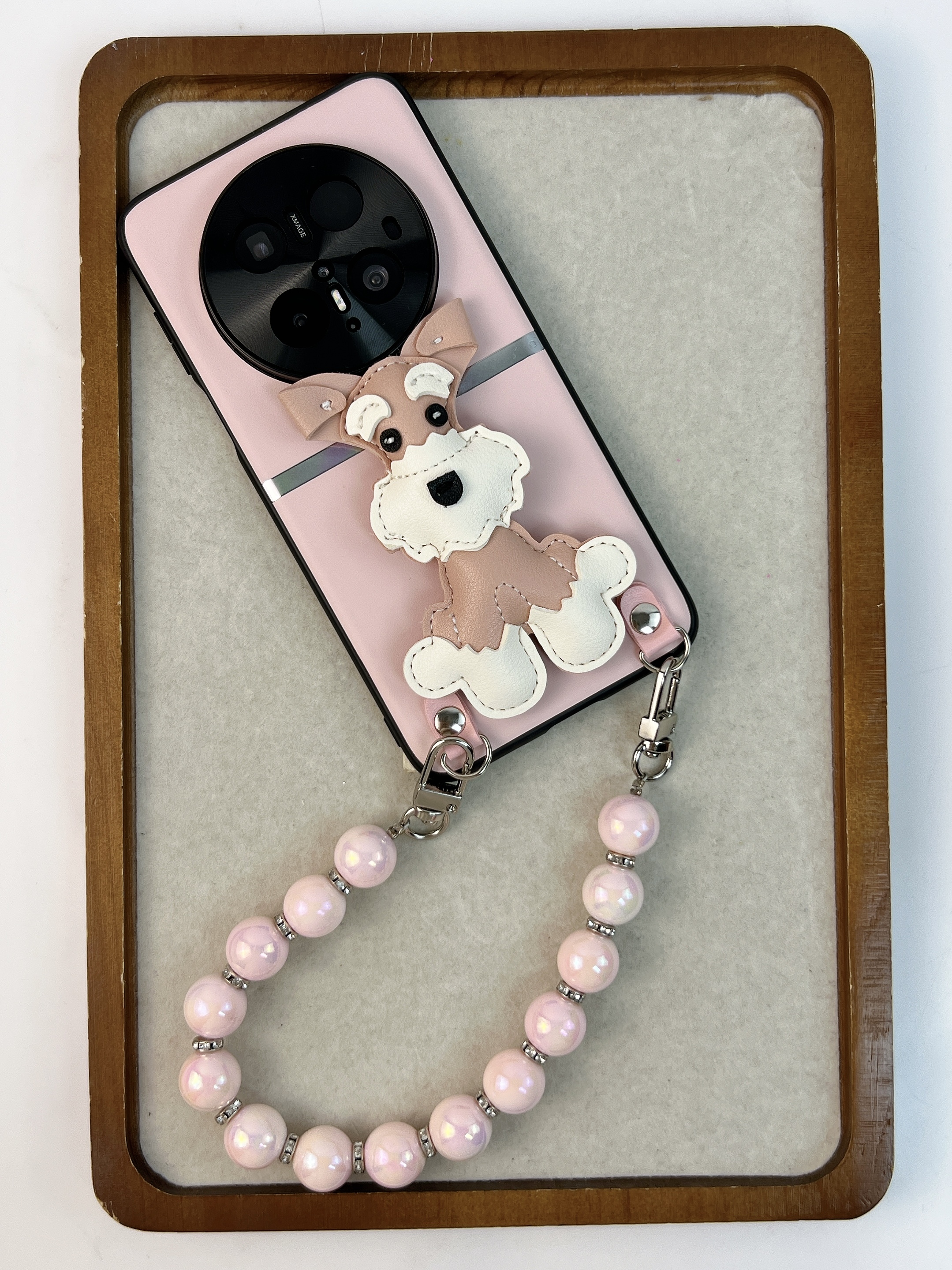 品申原创液态皮革雪纳瑞小狗串珠手提适用华为mate70pro手机壳