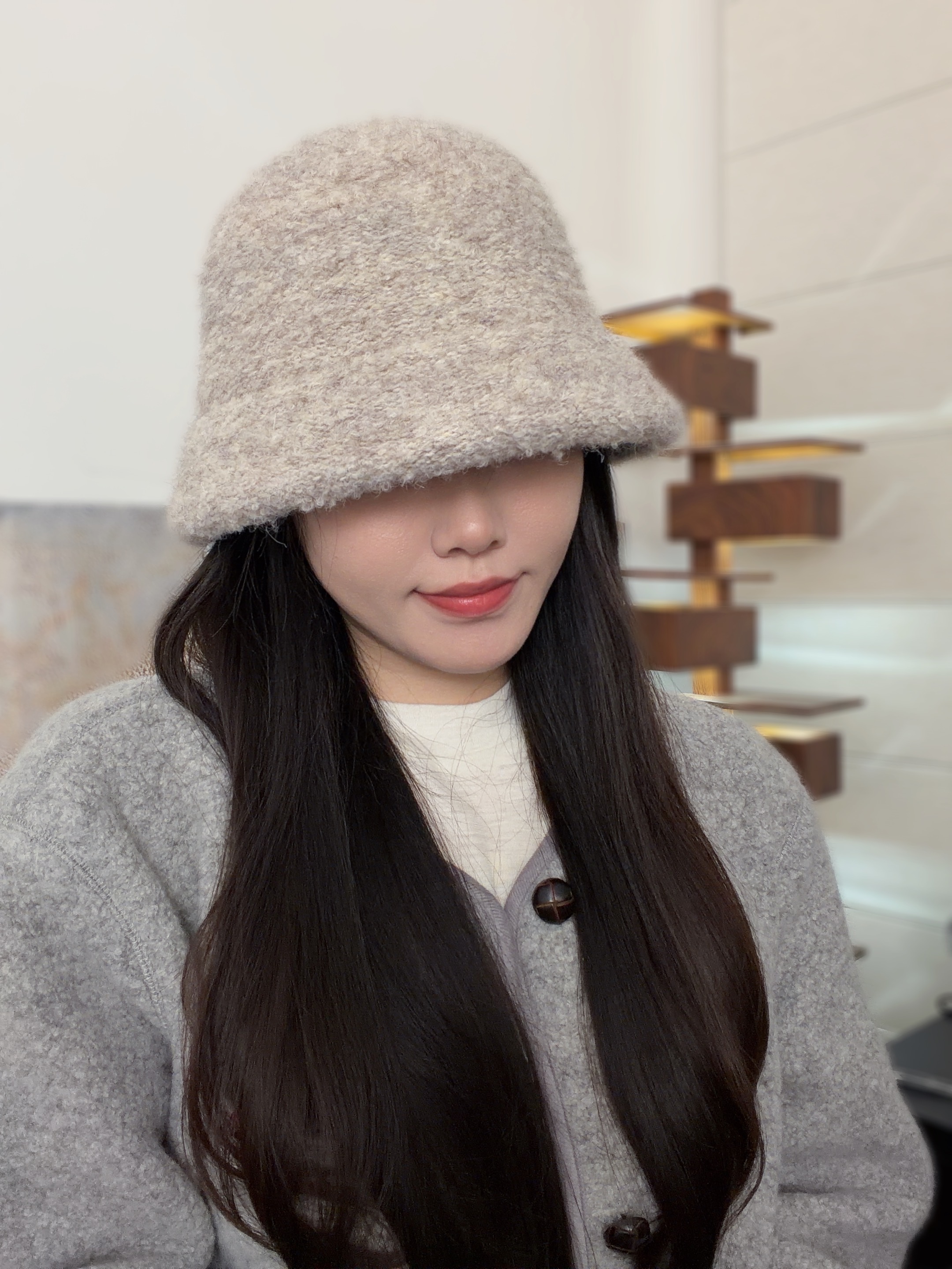 混色花纱羊毛圆顶针织盆帽女气质卷边帽秋冬减龄甜美渔夫帽