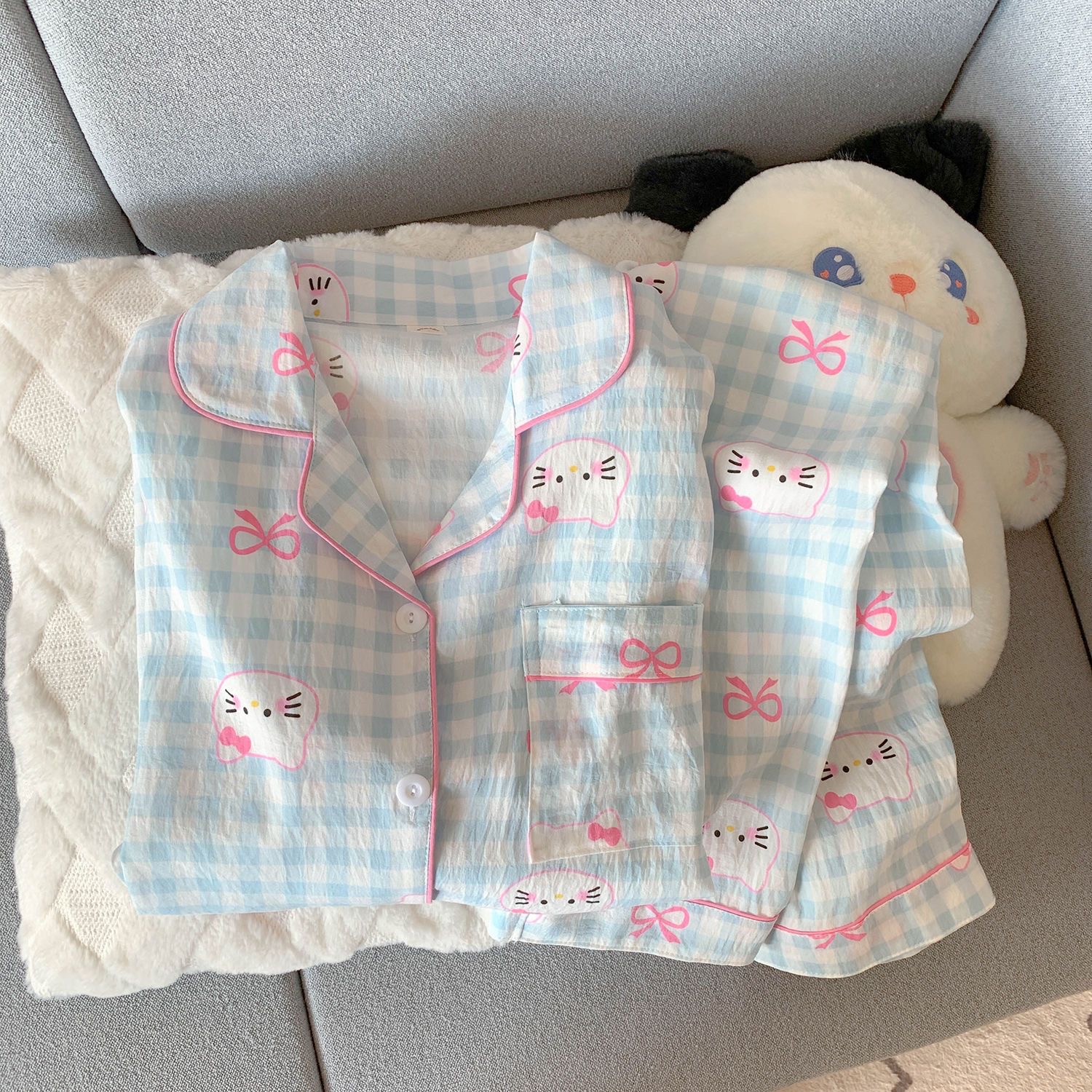 云朵棉儿童睡衣春秋季开衫休闲家居服长袖长裤中大童翻领卡通套装