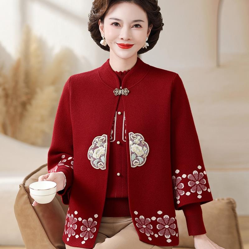 2026新款妈妈秋装洋气外套结婚礼服喜婆婆上衣秋冬季毛