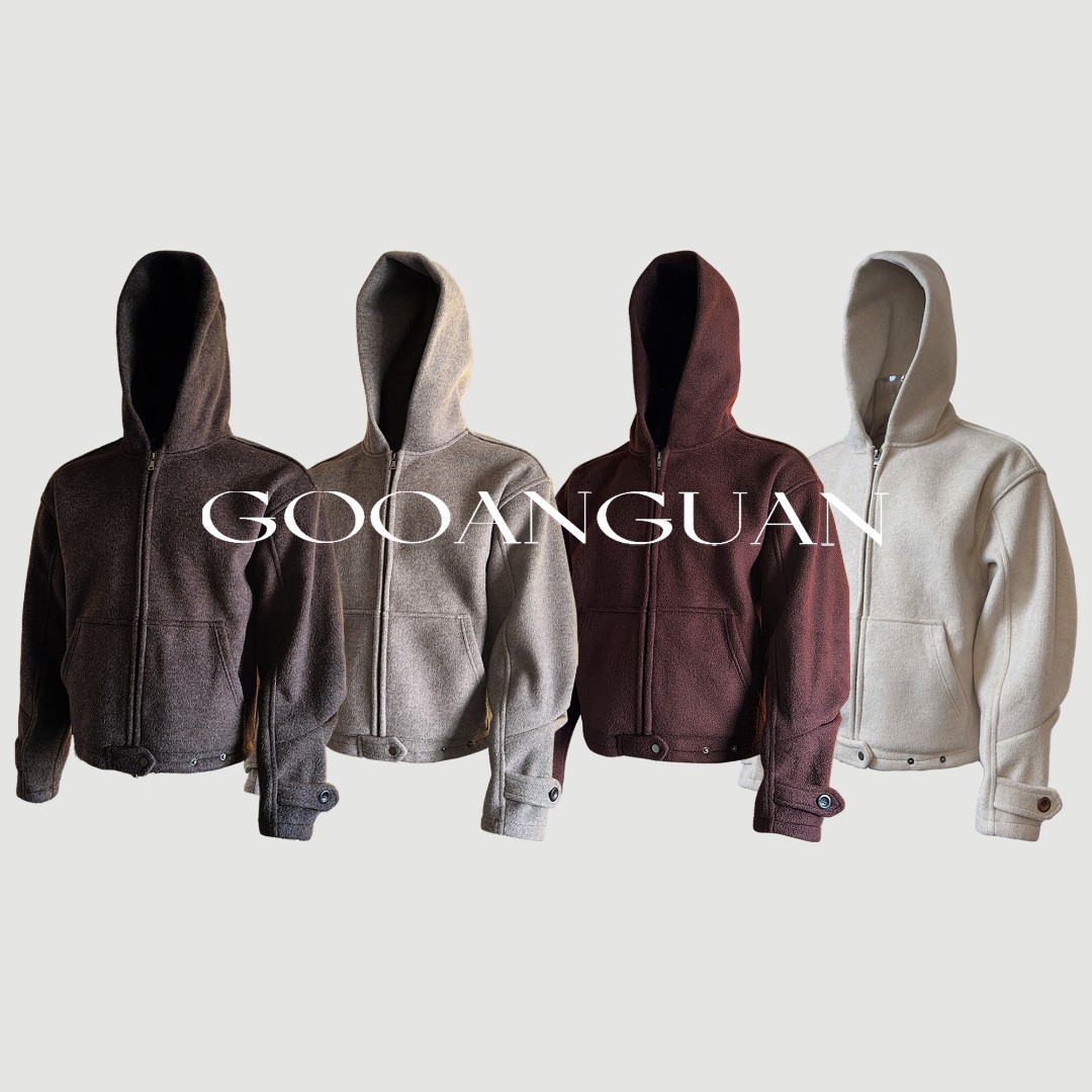 羊毛卫衣650g加绒加厚秋冬重磅拉链开衫卫衣纯色老钱风保暖连帽衫