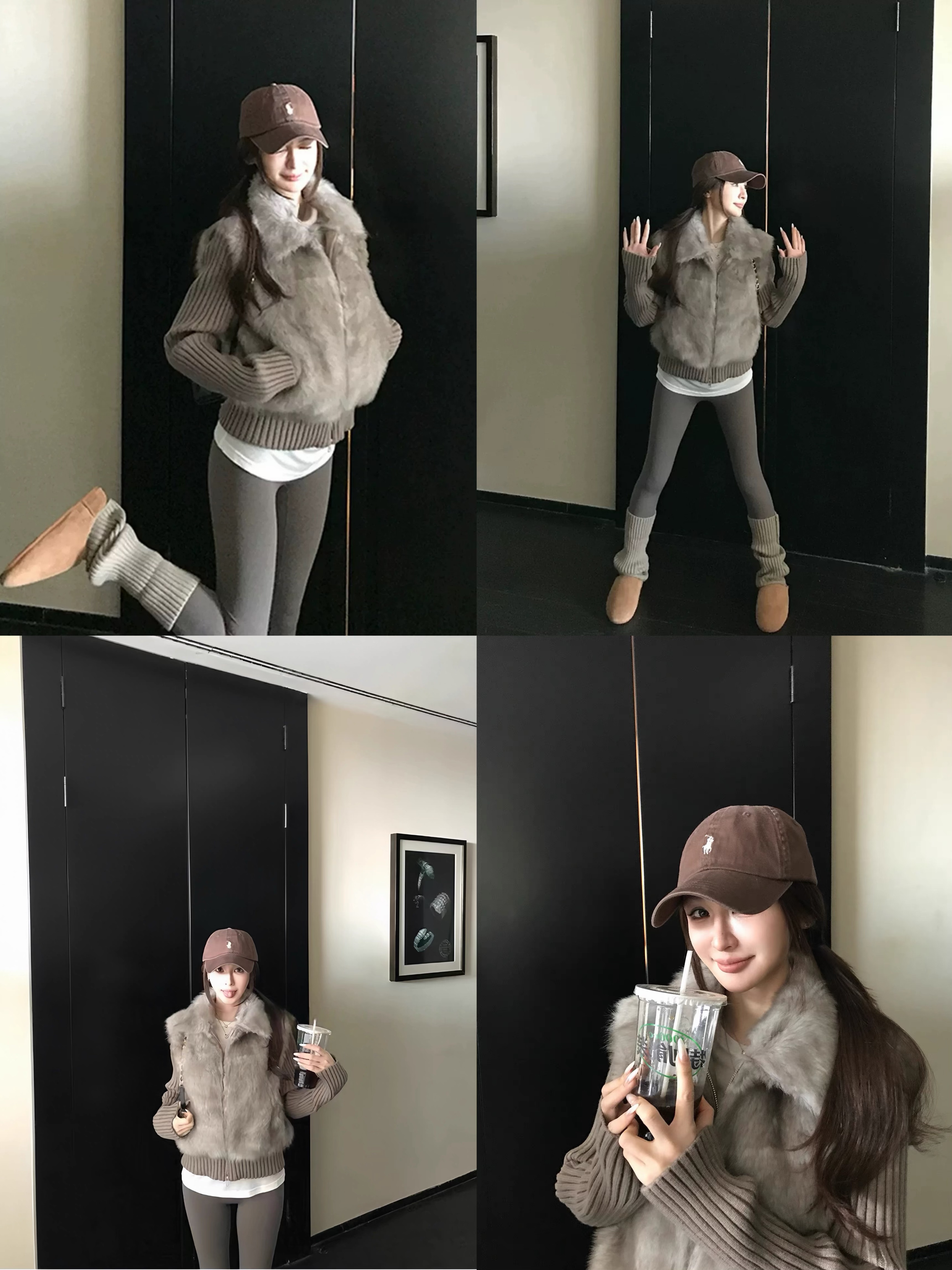 HENGXIN 秋冬新款时尚洋气针织拼接网红款毛毛外套