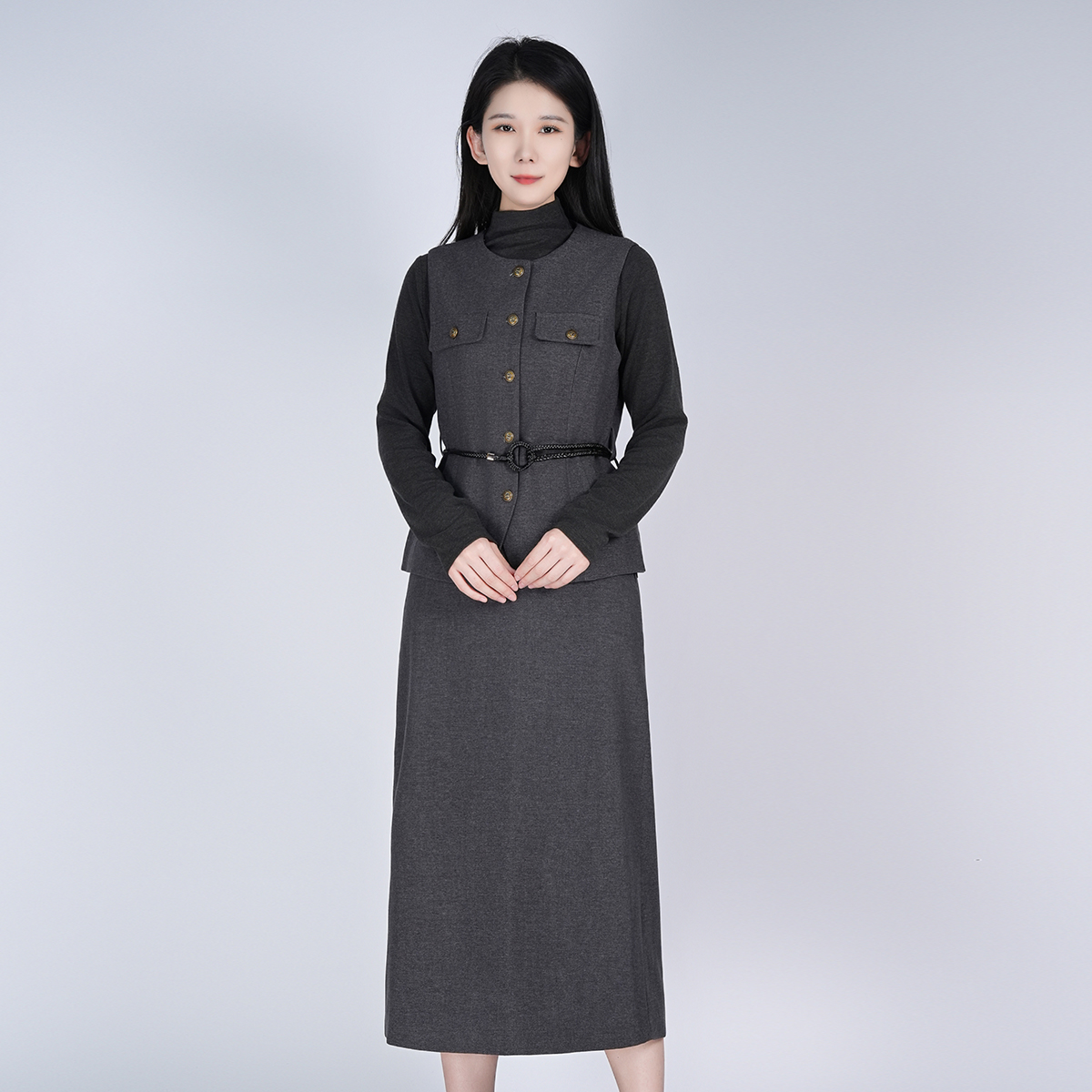 中式圆领女显瘦秋季新款套装WH05007555+WK05007555+WS05007555