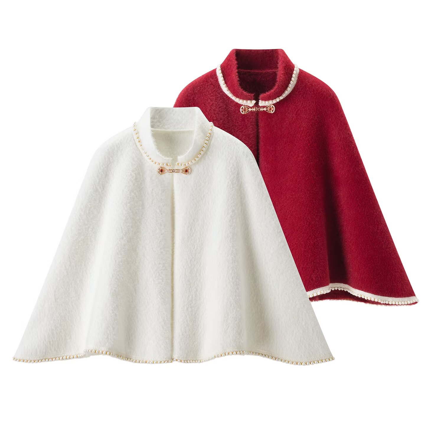 QY51044钉珠盘扣仿水貂绒披肩斗篷百搭配旗袍的开衫外披