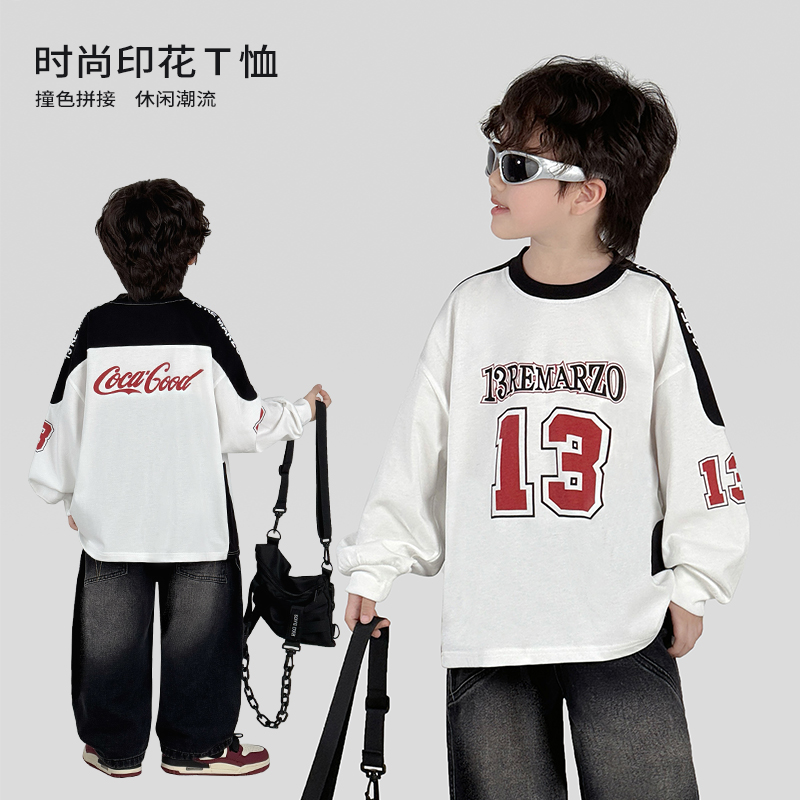 中班仔童装男童长袖T恤2025新款春秋装男孩时尚休闲上衣*36247