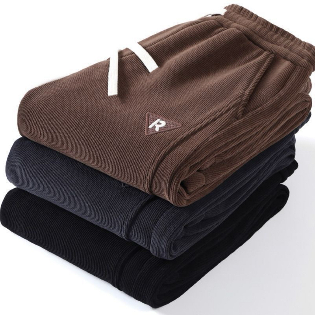 潮流男士秋冬季新款加绒保暖灯芯绒刺绣休闲裤百搭宽松运动束脚裤