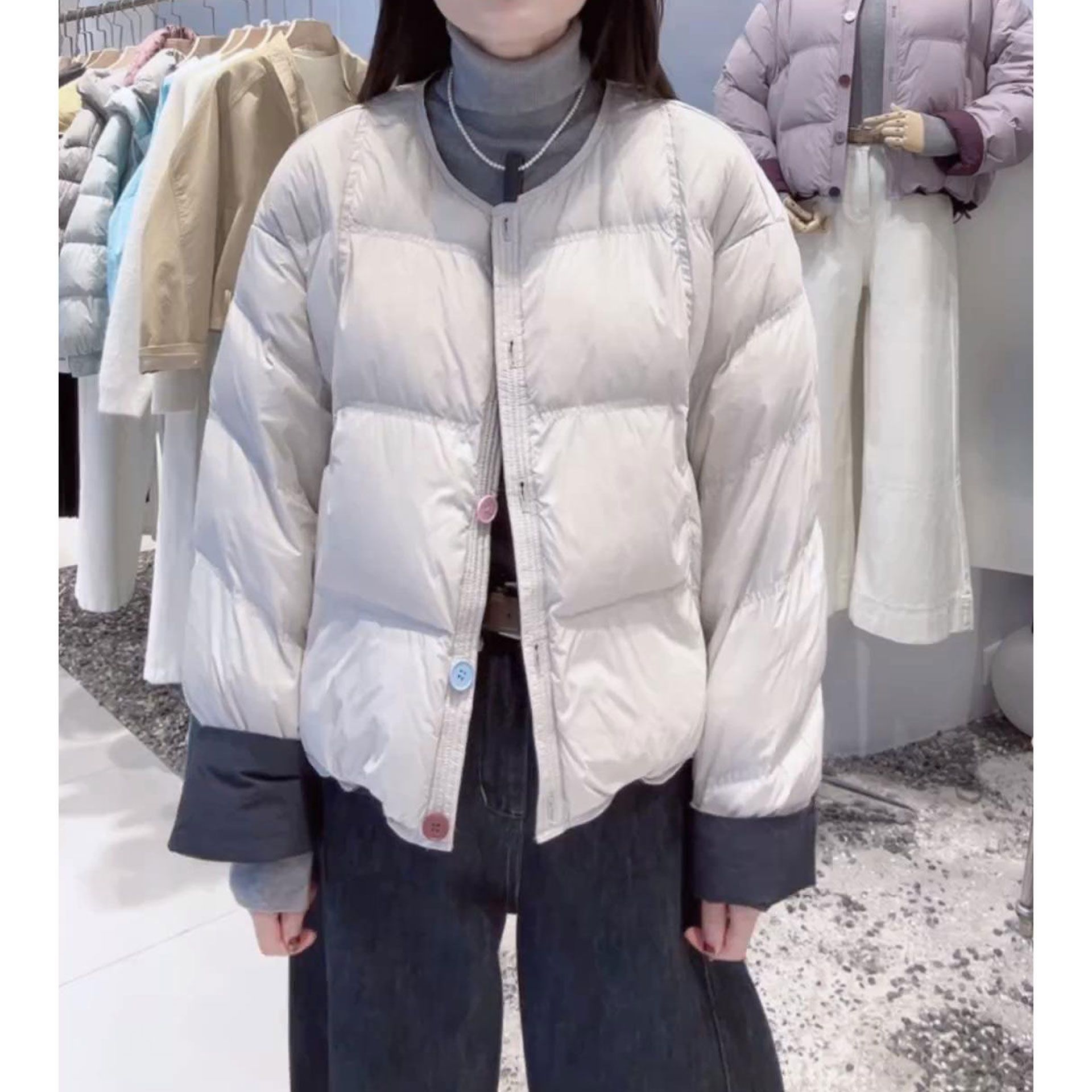 2025秋冬韩版时尚小众设计款七彩扣减龄百搭高级感加棉保暖棉衣女