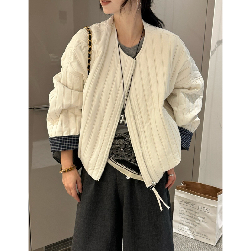 欧货开衫薄棉外套女短款秋季2025新款百搭宽松休闲夹克开衫棒球服