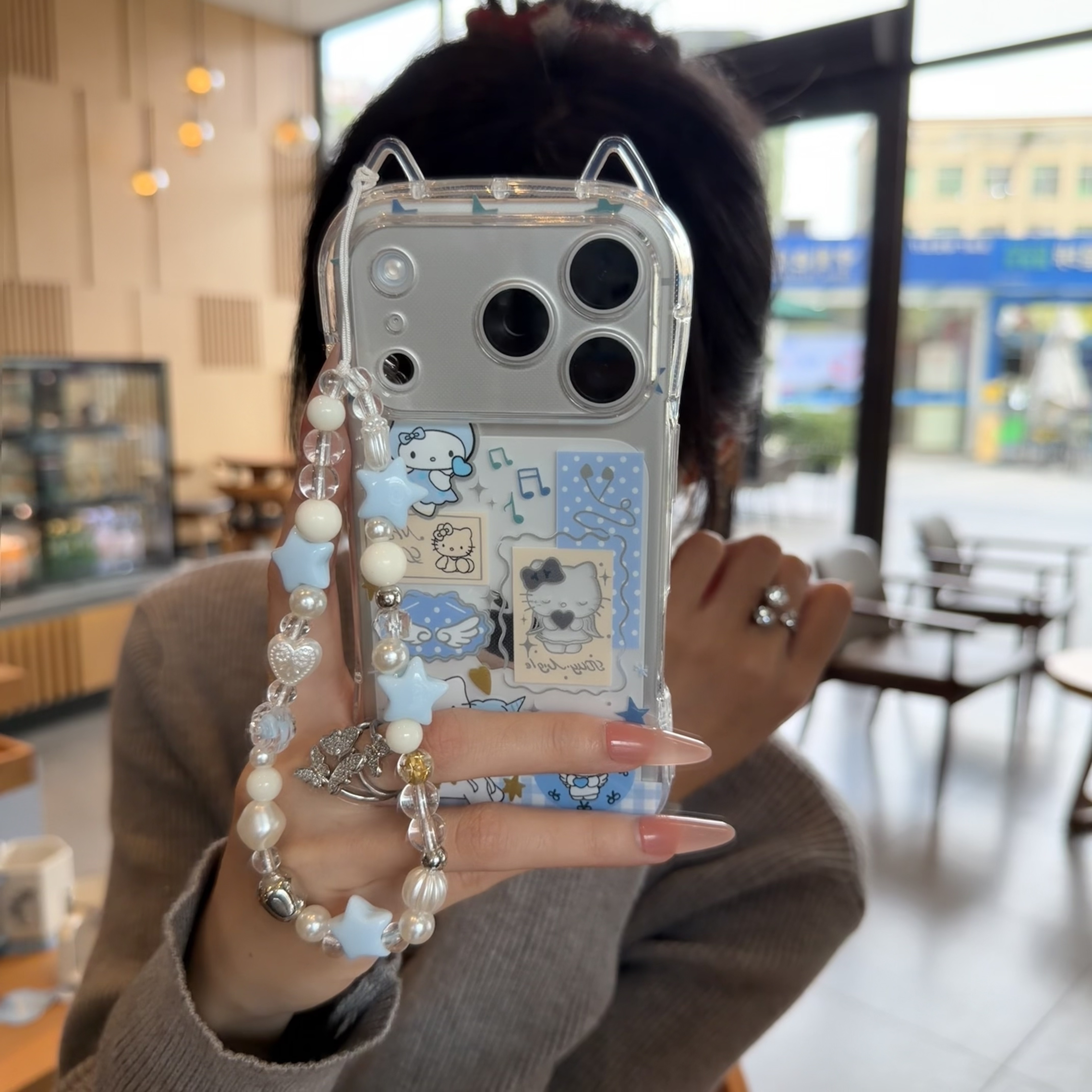 欧克里里独角兽蓝KT手链适用苹果16/17猫耳手机壳华为vivo小米opp