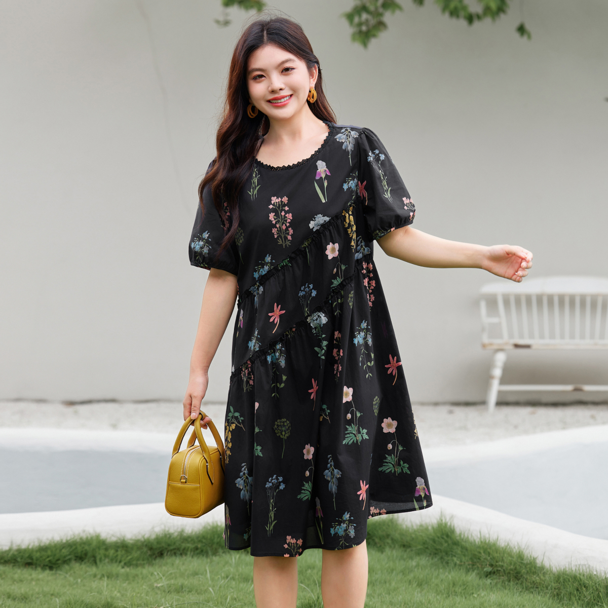 【全棉印花连衣裙】MsShe大码女装简奢连衣裙夏高级感裙子F2505016