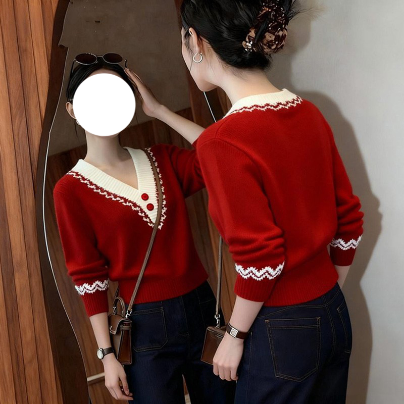 超好看独特漂亮韩系V领针织毛衣冬装短款高级感绝美轻奢内搭上衣