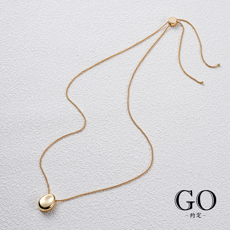 铜合金吊坠 简约时尚抽拉椭圆吊坠饰品项链蛇骨链欧美热款项链
