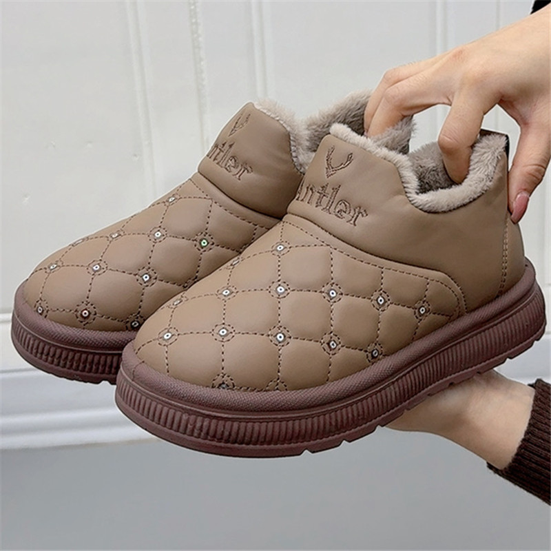 冬季加绒保暖厚底休闲女棉靴老北京棉鞋防水舒适软底大头女面包鞋