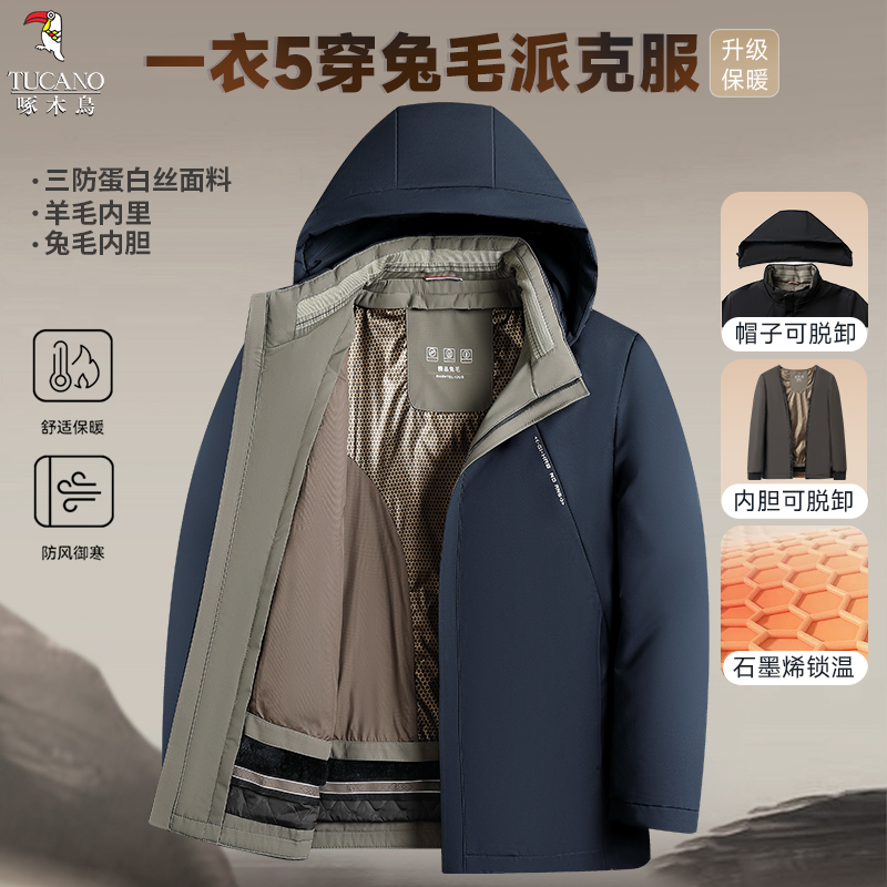 【轻奢系列派克服】啄木鸟冬季商务保暖中老年外套可脱卸内胆爸爸装