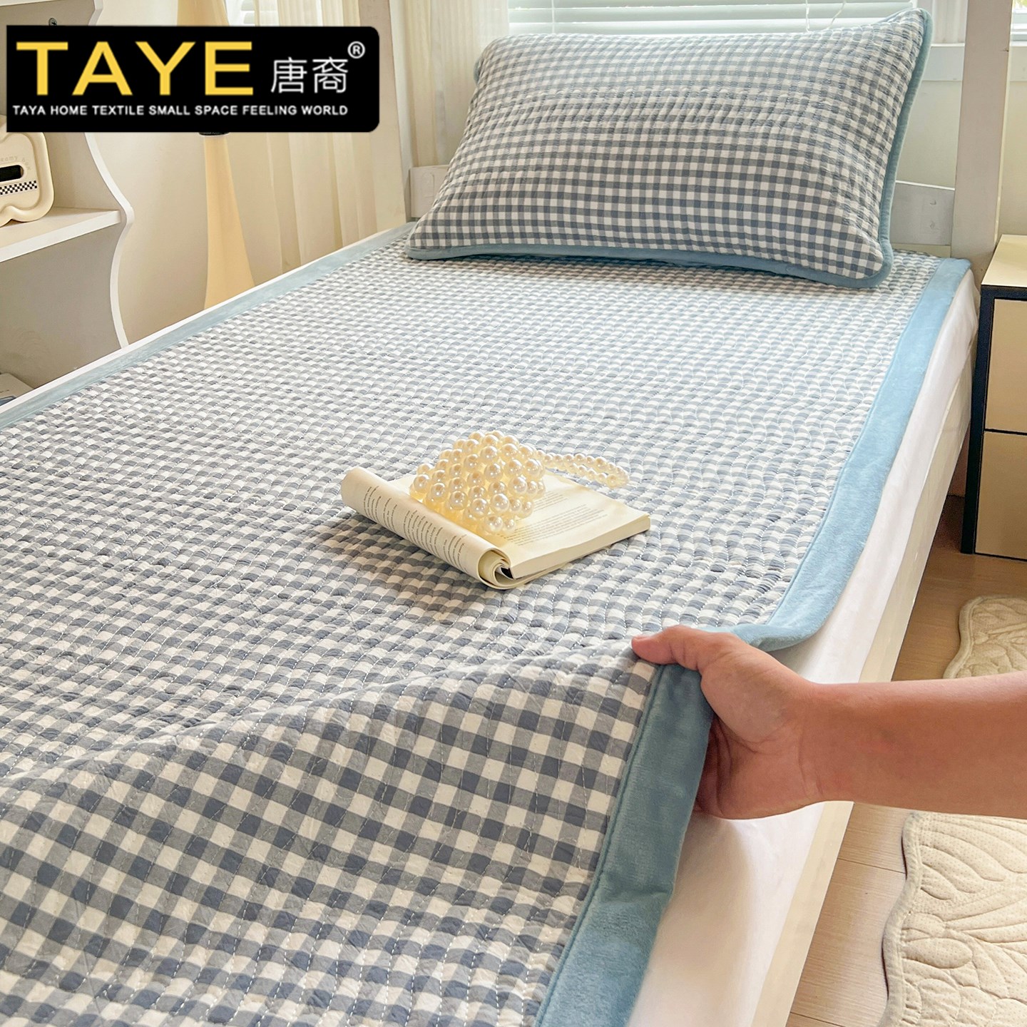 住校专用全棉水洗棉床盖90x190一面纯棉一面绒夹棉床单学生床护垫