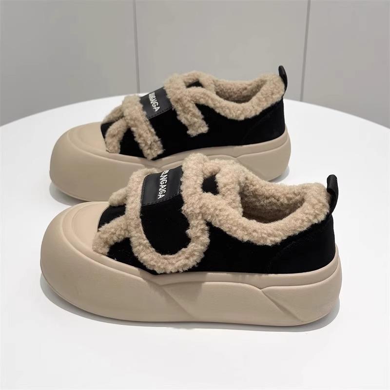 一脚蹬乐福鞋松糕底魔术贴棉鞋秋冬加绒加厚2025冬季新款面包鞋潮