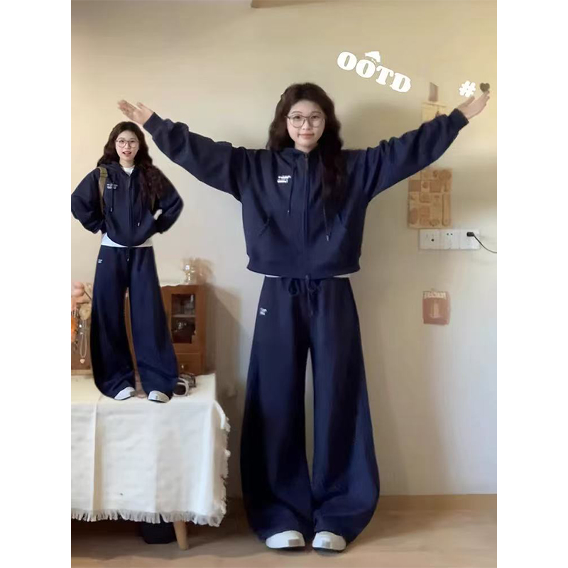 学院风韩系休闲纯棉运动套装女春秋季减龄显瘦连帽卫衣卫裤两件套