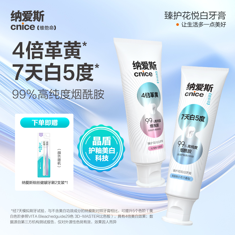 【纳爱斯】臻护花悦白牙膏英国梨小苍兰99%高纯度烟酰胺美白牙膏j