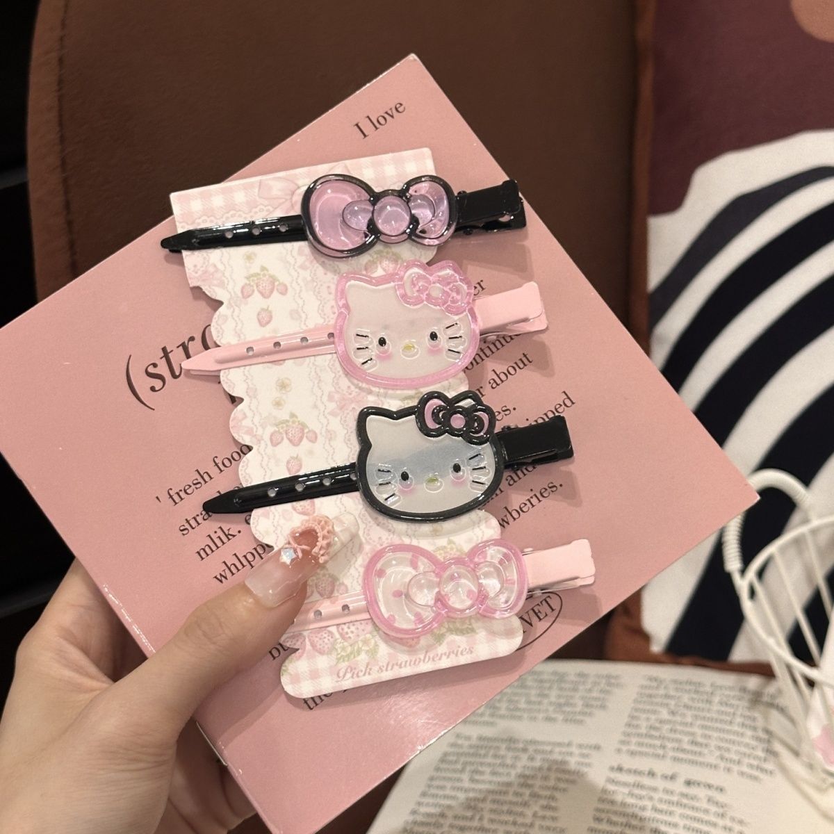 可爱少女透色KT猫发夹ins长款碎发刘海夹鸭嘴夹边夹少女发卡发饰