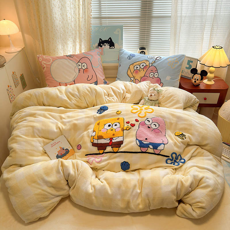 冬季加厚保暖高克重牛奶绒四件套珊瑚绒儿童床品被套三件套防静电