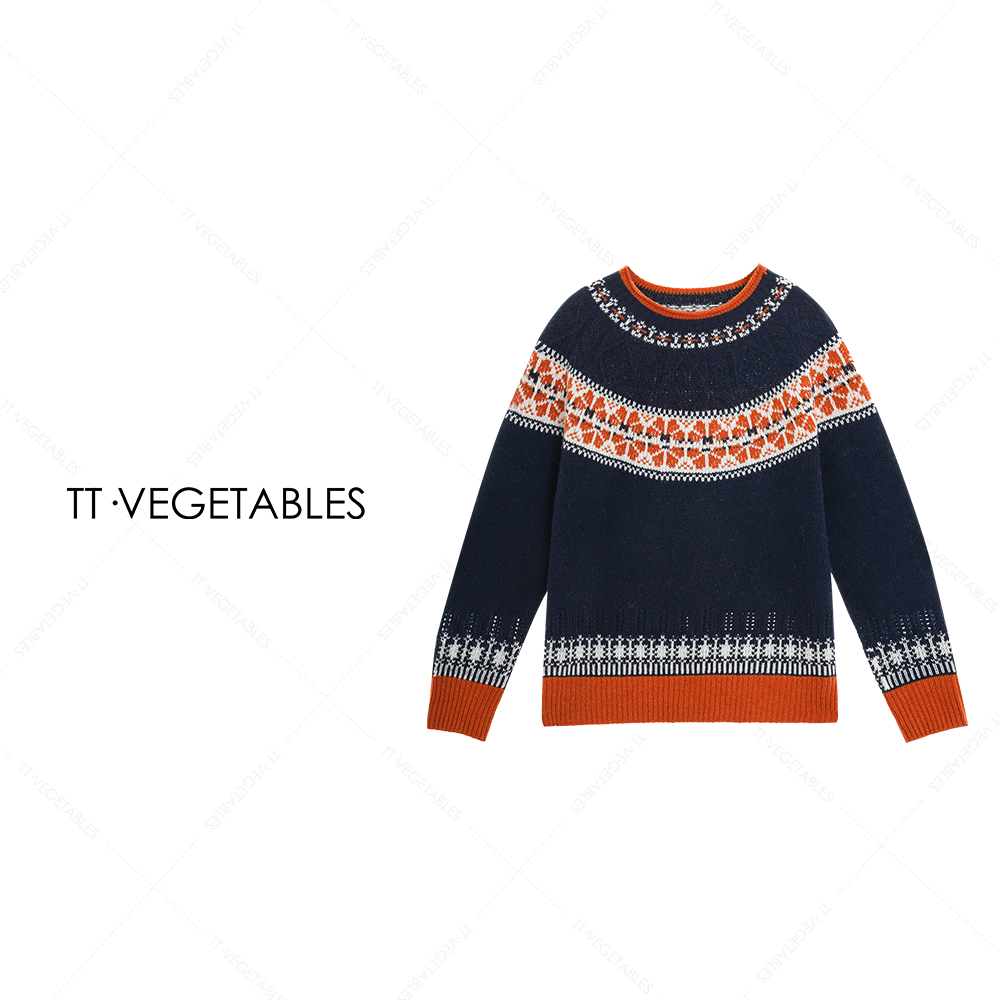 噢芬/小个子【枫露】百分百羊毛韩系复古提花针织衫秋冬毛衣522211