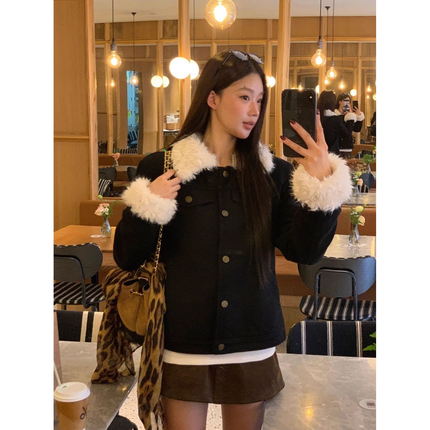 毛毛牛仔外套女秋冬2025冬季新款棉衣藏青色棉袄夹棉巨好看的棉服