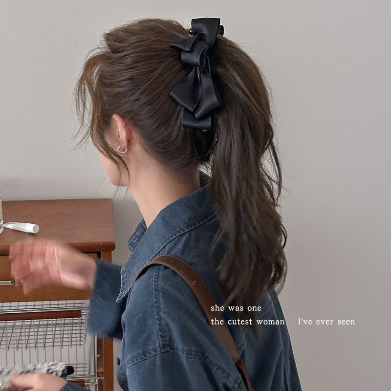 韩系缎面蝴蝶结香蕉夹女高马尾竖夹抓夹气质发夹发饰显发量鲨鱼夹