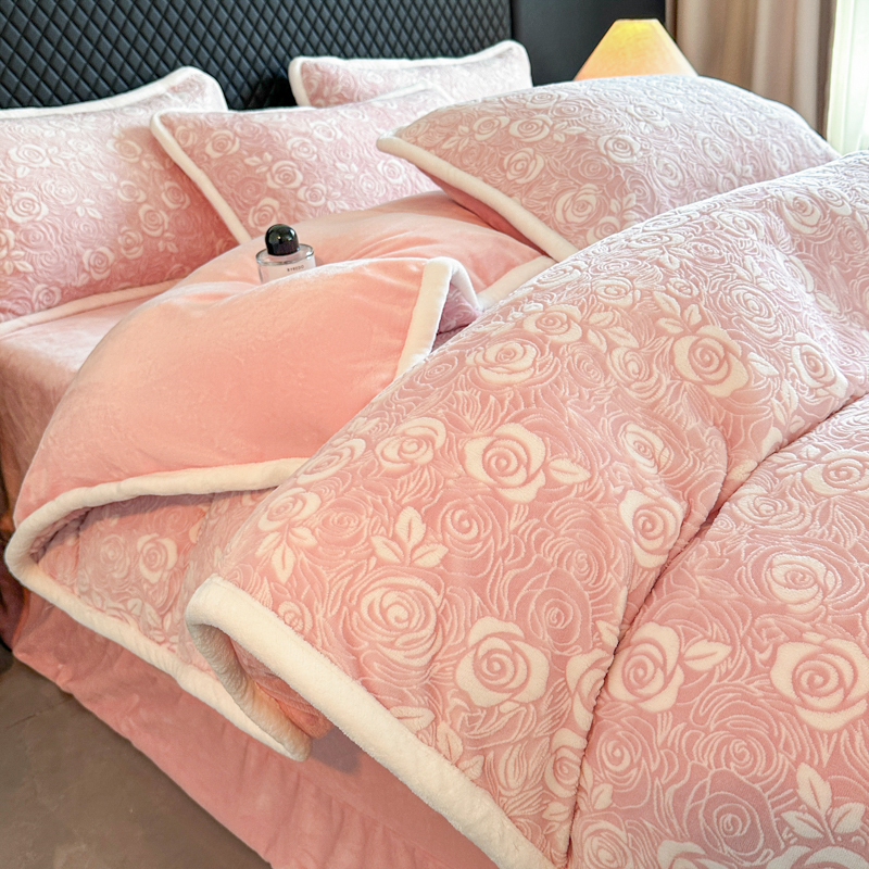 A类高端轻奢6D立体雕花绒双面牛奶绒被套加厚绒细腻保暖双人床单